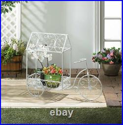 White Iron Gorgeous Vintage Whimsy Bicycle Plant Stand House Home Garden Decor