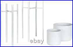 White Plant Stand Set Metal Home Decor Flower Display Modern Contemporary Pair