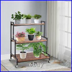 Wood and Metal Shelf Flower Pot Plant Stand Rack Garden Indoor Outdoor Patio