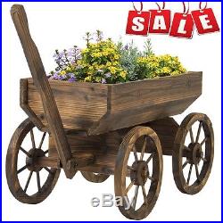 Wooden Flowers Stand Wagon Planter Pot Yard Decor Plant Rack Cart Farming Herb