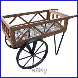 Wooden Planter Wagon Outdoor Patio Decor Wheels Cart Yard Flower Plant Pot Stand