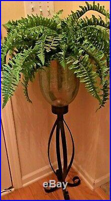 Wrought Iron & Glass Metal Floor Candle Plant Stand Candle Holder Pillar 38Tall