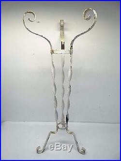 Wrought Iron Metal Painted White Shabby Chic Swirl Planter Stand Holder