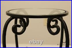 Wrought Iron Pair Round Glass Top Plant Stands