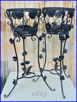 Wrought Iron Plant Stand Pair Antique Roses 36 tall Flower Fern Pot Holder
