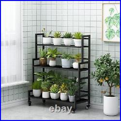 YIZAJIA Plant Stand Indoor 3 Tier Metal Outdoor Tiered Stands Shelf With whee
