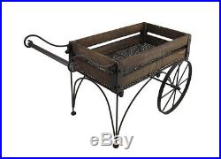 Zeckos Rustic Wood And Metal 2 Wheeled Wagon Cart Plant Stand