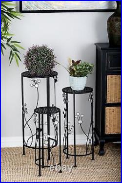 Zimlay Round Iron Set Of 3 Plant Stands With Floral Bead Details 63345